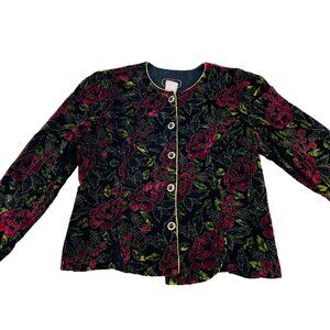 R&K‎ Evening Womens Velvet Floral Jacket Size Medium Vintage
